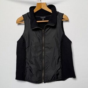 Eileen Fisher Black Boiled Wool Classic Vest Large Quiet Luxury Minimalist Zip
